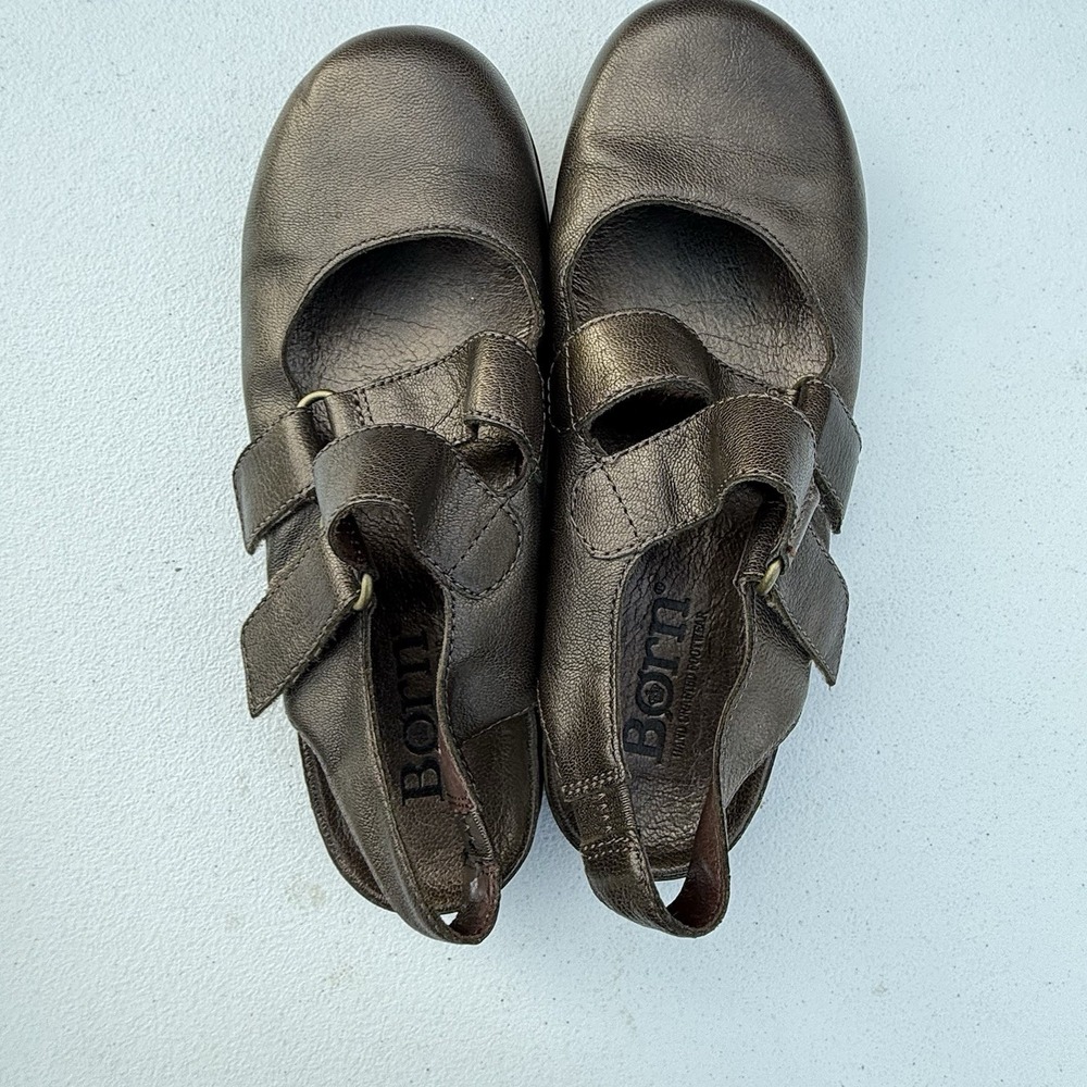 Women's BORN‎ Loafers Mules Brown Metallic Strappy Size 8 Mary Jane Heel less - Picture 7 of 12